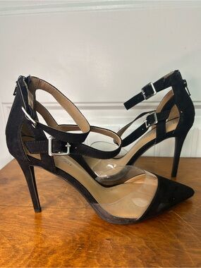 Wild Pair Black/Vinyl Strappy Pointed-Toe Stiletto Heels size 10
